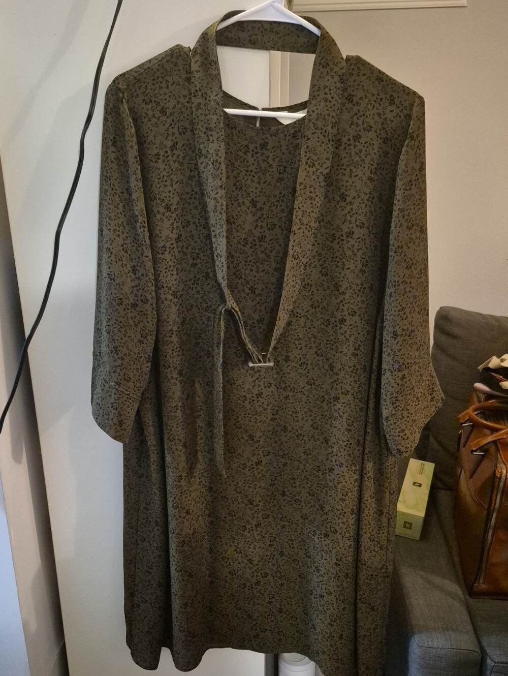 Addition Elle Olive Green Floral Tie-Front Dress